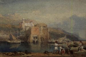 シチリア島の港の風景（水彩） 作： William Leighton Leitch