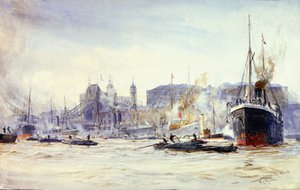 テムズ川沿いのイロンゲート波止場での活動風景（イギリス）。 作： William Lionel Wyllie