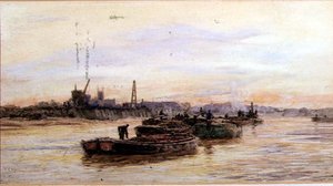 夕焼けの船（水彩画） 作： William Lionel Wyllie