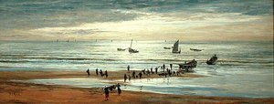フランス北海岸の浜辺の風景（油彩・キャンバス） 作： William Lionel Wyllie