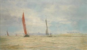 フー・フォート、メドウェイ川（水彩・紙） 作： William Lionel Wyllie