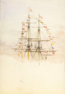 HMS「ヴィクトリー」のマスト、19世紀後半から20世紀初頭（水彩、黒鉛画） 作： William Lionel Wyllie