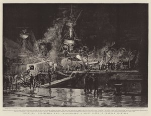 残業、チャタムドックヤードの夜景であるHMS Magnificentの完成