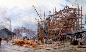ポイント・ハウス造船所（水彩） 作： William Lionel Wyllie