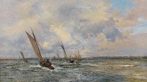 風上に運ぶシュリンパー (キャンバスに油彩) 作： William Lionel Wyllie