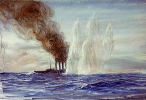 ユトランド海戦での「サウサンプトン」、1916-18年頃（水彩画） 作： William Lionel Wyllie