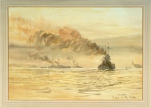 フォース湾で降伏したドイツ戦艦 作： William Lionel Wyllie