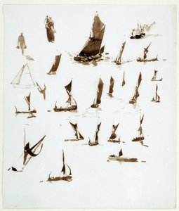 テムズ川の屋形船（イギリス）。ウィリアム・ライオネル・ウィリー（1851-1931）の1890年頃のノートからのガッシュ画。 作： William Lionel Wyllie