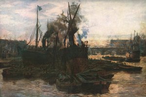 19世紀後半から20世紀初頭にかけてのロンドンのプール、c1930。 作： William Lionel Wyllie