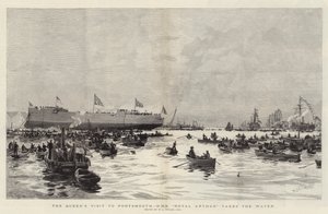 女王のポーツマス訪問、HMS Royal Arthurが水を取ります