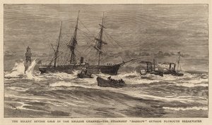 イギリス海峡における最近の深刻な強風、プリマス防波堤の外の蒸気船ハンコウ 作： William Lionel Wyllie