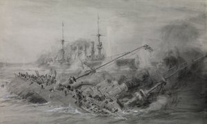 最後の「シャルンホルスト」と「グナイゼナウ」；フォークランド諸島沖海戦、1914年12月8日、16.15頃、1915-18年頃（ウォッシュ、グレー、白で強調）