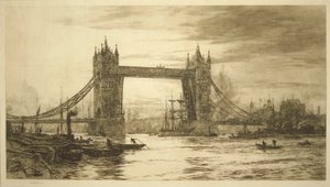 テムズ川から見たタワーブリッジ、ロンドン、1894-1931年頃 作： William Lionel Wyllie