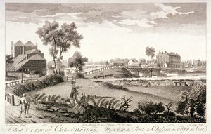チェルシー橋の西側の眺め、ロンドン、c1760 作： William Lodge