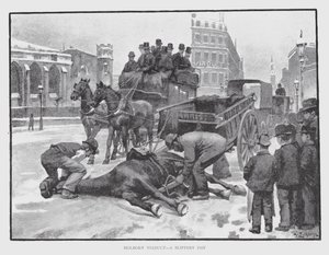 Holborn Viaduct, a Slippery Day (litho) 作： William Luker