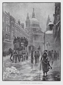 冬の朝のLudgate Hill (litho)