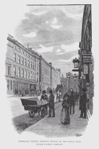 Moorgate Street、Royal Mail Steam Packet Companyのオフィスが見える（リトグラフ 作： William Luker