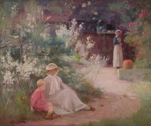 庭の彼女の若い息子とメイドを持つ女性 作： William Mainwaring Palin