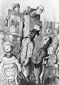 販売のための象、バニティ フェアの第 17 章のイラスト、ウィリアム メイクピース サッカレー (1811-1863) による小説、ウィリアム メイクピース サッカレー (1811-1863) による描画後の彫刻、1882 年にシカゴで出版 作： William Makepeace Thackeray