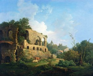 クラシックな遺跡近くの家のあるイタリアンの風景