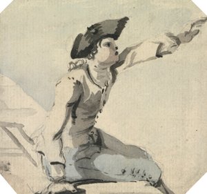 欄干に座って左腕を振る男性 作： William Marlow