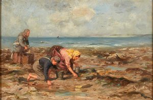 Mussel Gatherers (キャンバスに油彩) 作： William Marshall Brown