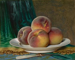 白い皿の上の桃 作： William Mason Brown