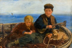 舟に乗った二人の少年と一匹の犬 1871年頃 （油彩・キャンバス