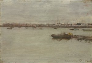 湾の灰色の日、1886年頃（木の油） 作： William Merritt Chase