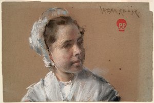 若い女の子の頭 作： William Merritt Chase