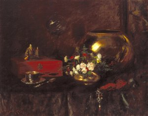 静物：真鍮のボウル（キャンバスに油彩） 作： William Merritt Chase