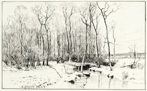 無題、冬の風景 (ペンとインク、紙) 作： William Merritt Chase
