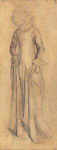 「La Belle Iseult」の習作（鉛筆、ペン、茶色のインク、紙にウォッシュ） 作： William Morris