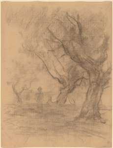 2 本の木の下に立っている女性 作： William Morris Hunt