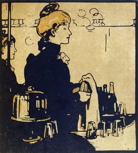バーメイド、ウィリアム・ハイネマン発行の「ロンドン・タイプ」のイラスト 作： William Nicholson