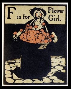 F はフラワー ガールの F です。William Heinemann 発行の「An Alphabet」のイラスト 作： William Nicholson
