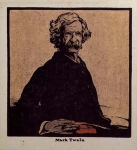 マーク・トウェイン (1835-1910) のイラスト、1899 年に出版された「Twelve Portraits」から (手彩色木版)