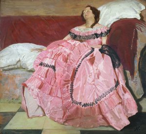 ピンクのドレス（パネルに油彩） 作： William Nicholson