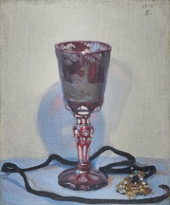 ルビー グラス、右上に署名と日付 作： William Nicholson