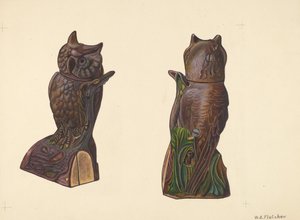 丸太の上のフクロウ、1937年頃。 作： William O. Fletcher
