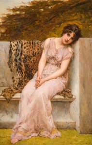 大理石の椅子に座る若い女性の肖像 1882年 作： William Oliver