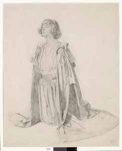 女性のひざまずく図-「聖なる泉」のための研究、1914-15年頃 作： William Orpen