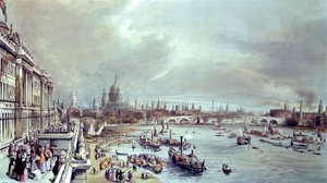 ウォータールー橋からのサマセットハウス、セントポールズアンドブラックフライアーズブリッジ 作： William Parrott