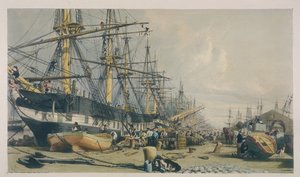 南東から見た西インド埠頭の眺め（1840年 作： William Parrott