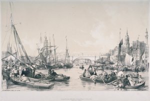 テムズ川のプールから新しいロンドン橋を見る（1841年