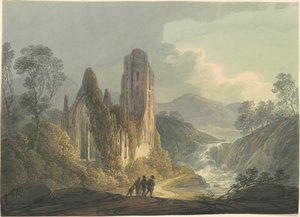 滝のそばの廃墟の修道院 作： William Payne