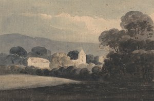 木々に囲まれた教会のある風景 作： William Pearson