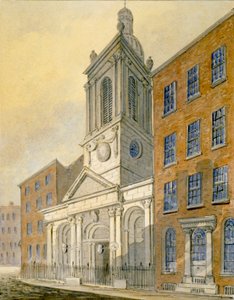 1815年、ロンドン市のセント・ピーター・ル・ポア教会とオールド・ブロード・ストリートの北東方向の眺め