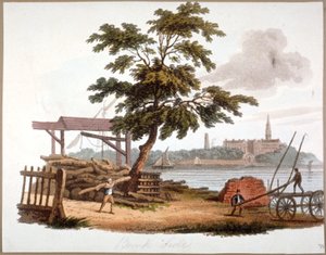 しかし、バンクサイド、サザーク、ロンドン、c1810での木材の移動 作： William Pickett