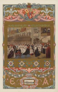 1863年3月10日、ウィンザーのセント・ジョージズ・チャペルで行われた、後の国王エドワード7世とアレクサンドラ女王の結婚式（カラーリトグラフ版 作： William Powell (after) Frith
